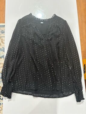 Old Navy Black Sheer Long-Sleeve Blouse with Silver Dot Accents